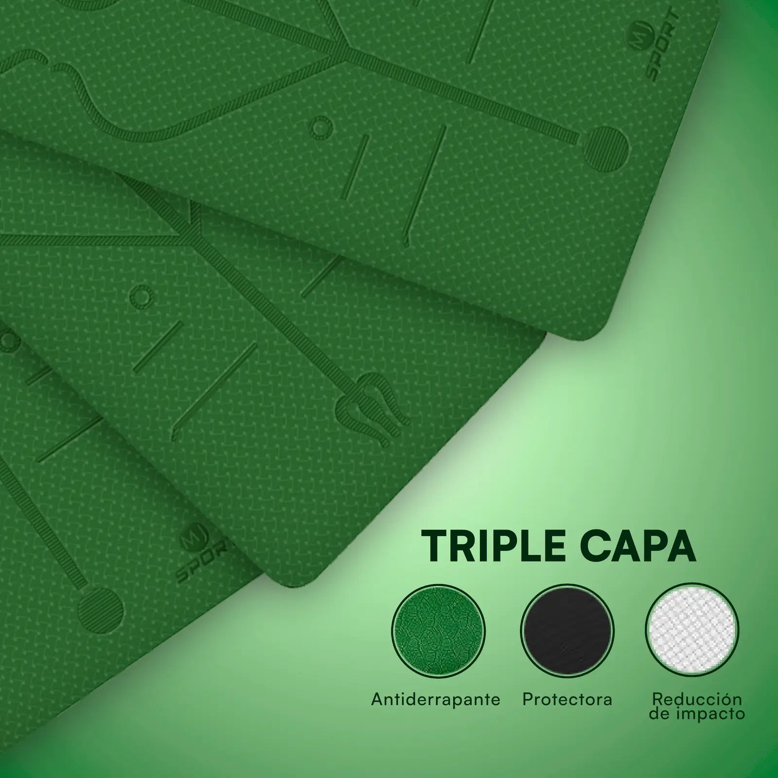 Tapete de yoga MJ Sport verde de TPE 6mm antiderrapante — imagen 3