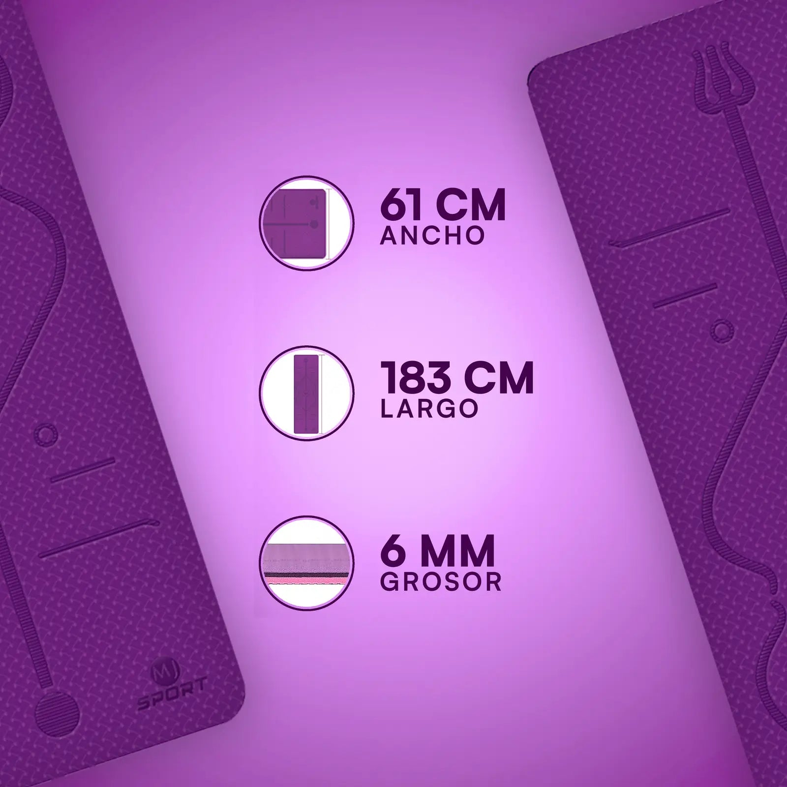 Tapete de yoga MJ Sport morado de TPE 6mm antiderrapante — imagen 3