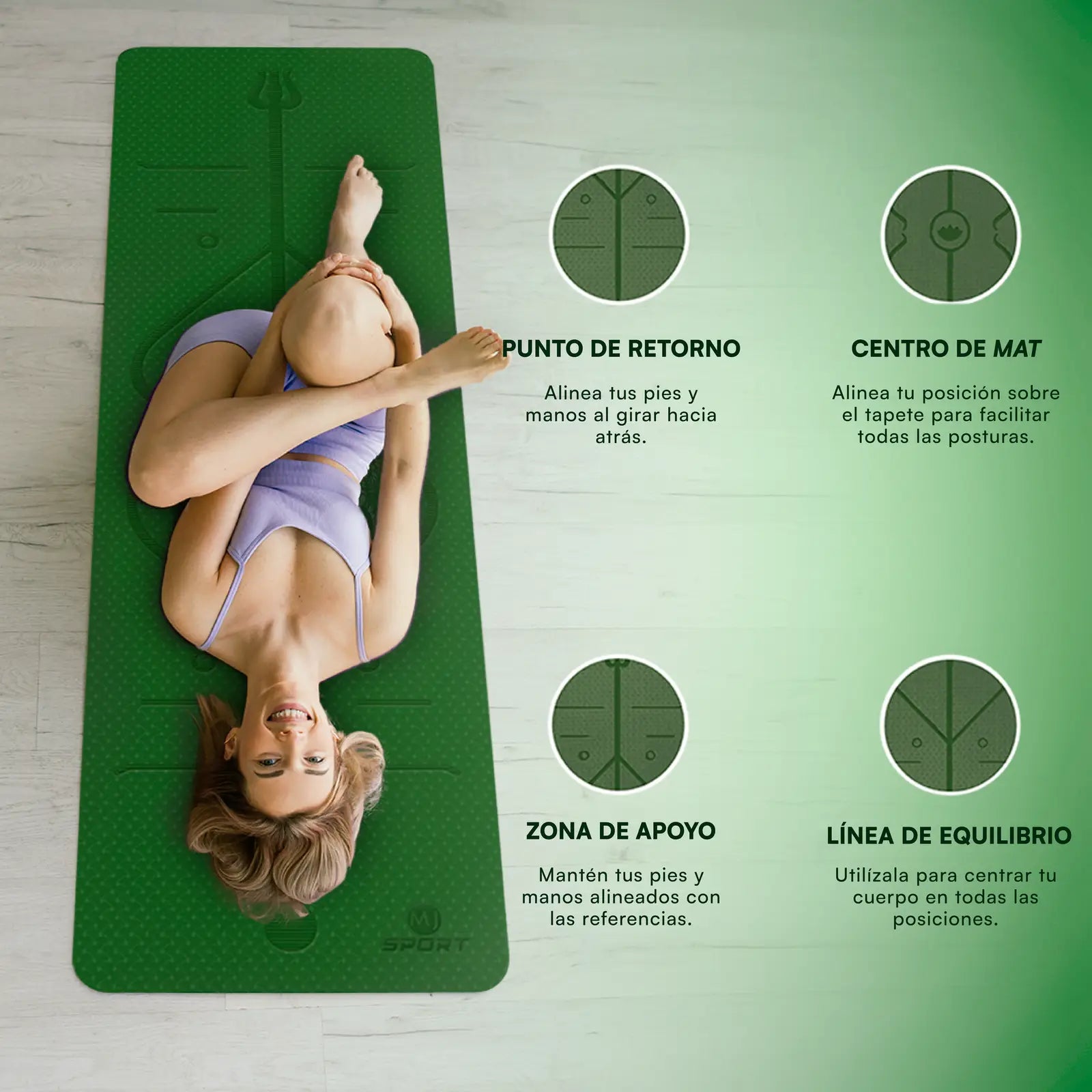 Tapete de yoga MJ Sport verde de TPE 6mm antiderrapante — imagen 6
